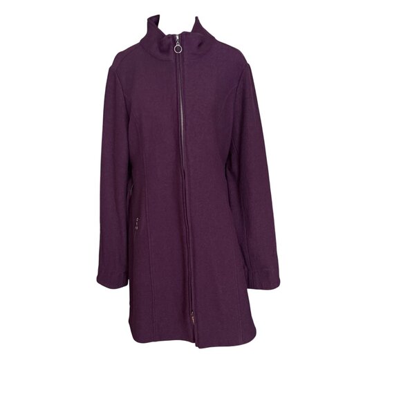 Jackets & Blazers - Purple Zippered Wool Blend Coat With Belt & Pockets Womens